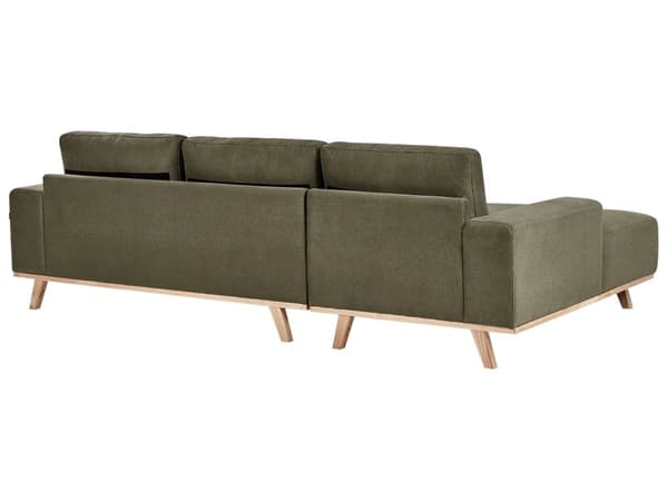 Hörnsoffa Grön Klädsel Polyestertyg Ljusa Träben Kudde Ryggstöd Modern Design