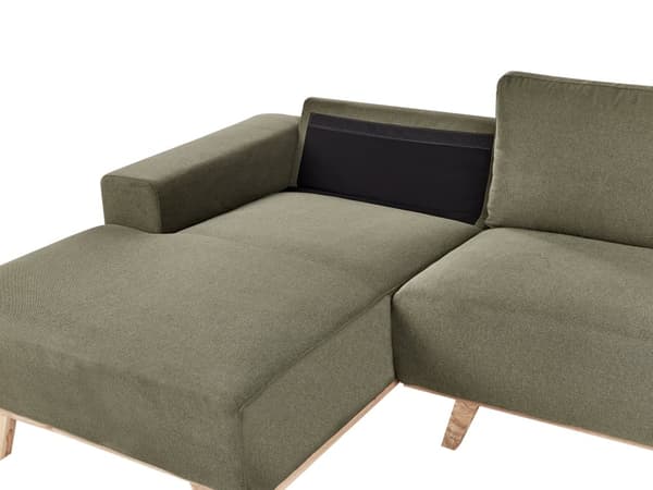 Hörnsoffa Grön Klädsel Polyestertyg Ljusa Träben Kudde Ryggstöd Modern Design