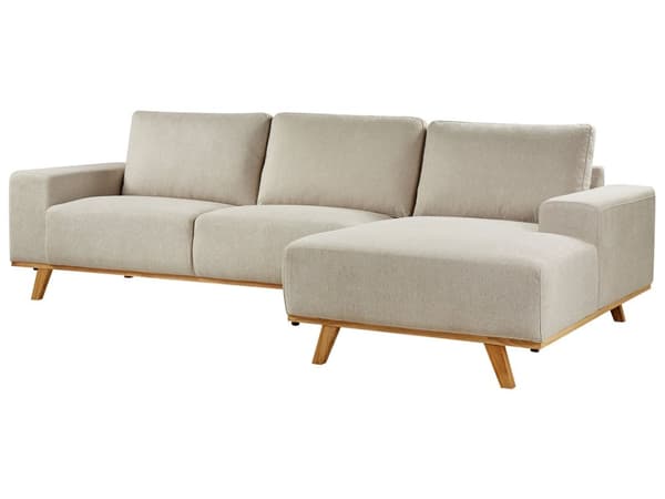 Hörnsoffa Beige Klädsel Polyestertyg Ljusa Träben Kudde Ryggstöd Modern Design