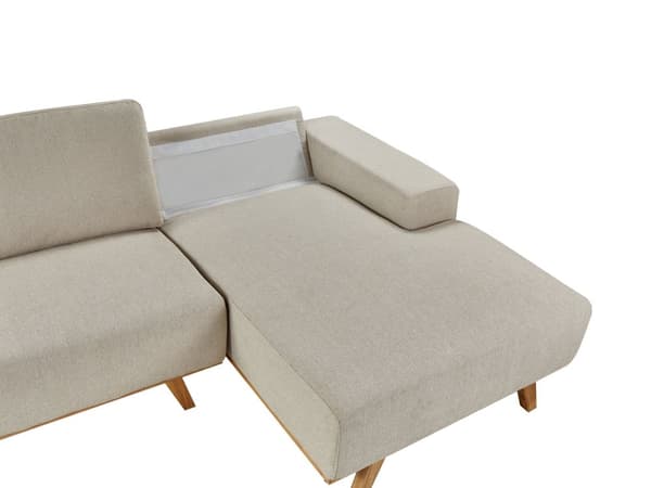 Hörnsoffa Beige Klädsel Polyestertyg Ljusa Träben Kudde Ryggstöd Modern Design