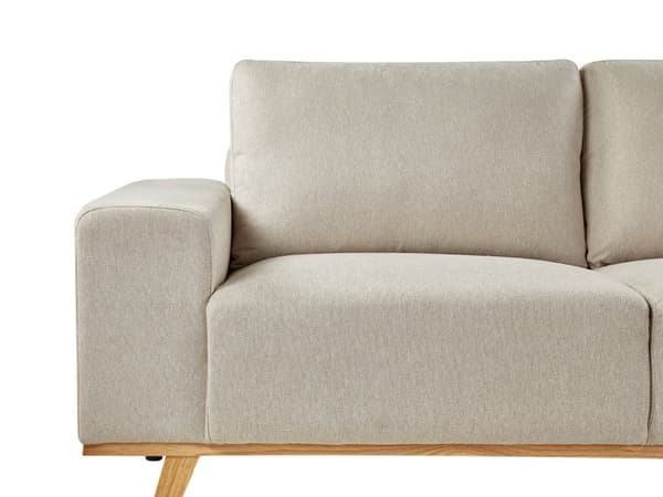 Hörnsoffa Beige Klädsel Polyestertyg Ljusa Träben Kudde Ryggstöd Modern Design