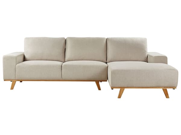 Hörnsoffa Beige Klädsel Polyestertyg Ljusa Träben Kudde Ryggstöd Modern Design