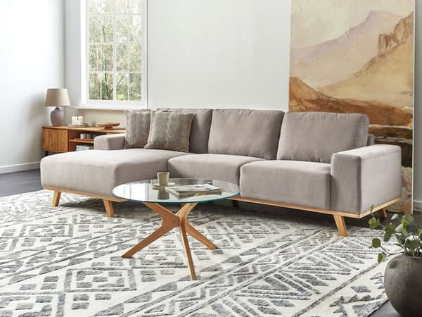 Hjørnesofa Taupe møbeltrekk Polyesterstoff Lyse treben Puterygg Moderne design