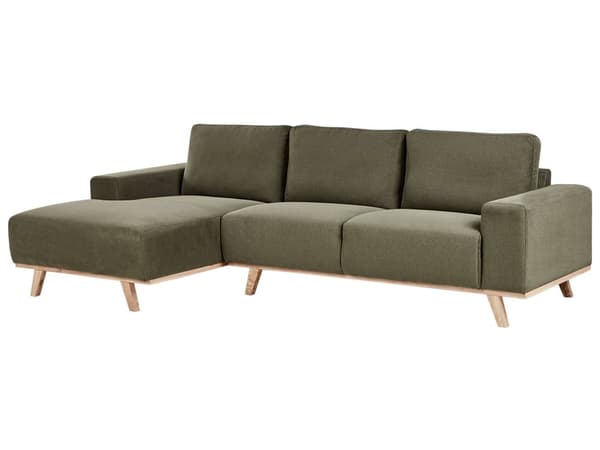 Hjørnesofa Grønt møbeltrekk Polyesterstoff Lyse treben Puterygg Moderne design