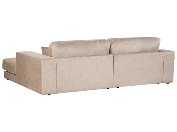 Hjørnesofa med Chaiselong Beige Velour 3 Personers Sofa L Formet Dyb Sofahjørne Siddemøbel Blød Stofsofa Venstrevendt Flydersofa
