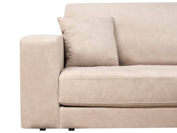Hjørnesofa med Chaiselong Beige Velour 3 Personers Sofa L Formet Dyb Sofahjørne Siddemøbel Blød Stofsofa Venstrevendt Flydersofa