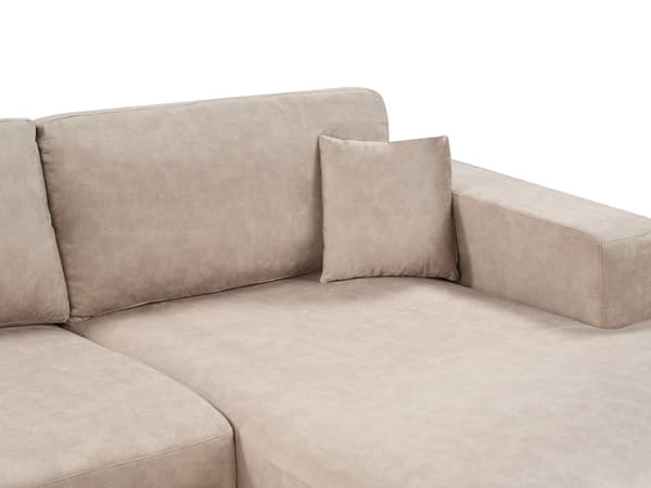 Hjørnesofa med Chaiselong Beige Velour 3 Personers Sofa L Formet Dyb Sofahjørne Siddemøbel Blød Stofsofa Venstrevendt Flydersofa