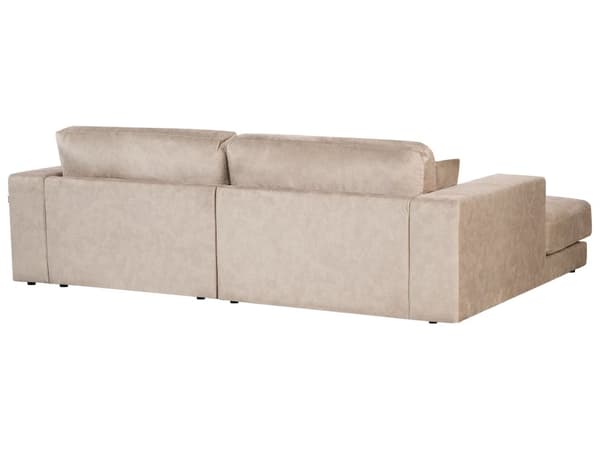 Hjørnesofa med Chaiselong Beige Velour 3 Personers Sofa L Formet Dyb Sofahjørne Siddemøbel Blød Stofsofa Højrevendt Flydersofa