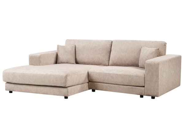 Hörnsoffa Höger 3-sits Soffa Beige Sammet Klädsel Extra kuddar Minimalistisk Modern Stil