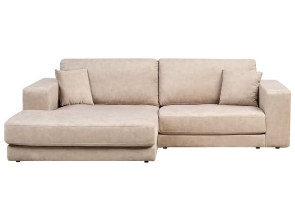 Hörnsoffa Höger 3-sits Soffa Beige Sammet Klädsel Extra kuddar Minimalistisk Modern Stil