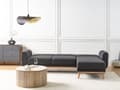 Miniatyrbild 4 av 11: Hörnsoffa Vänster Svart Klädsel Polyestertyg Ljusa Träben Kuddar Modern Design Bäddsoffa
