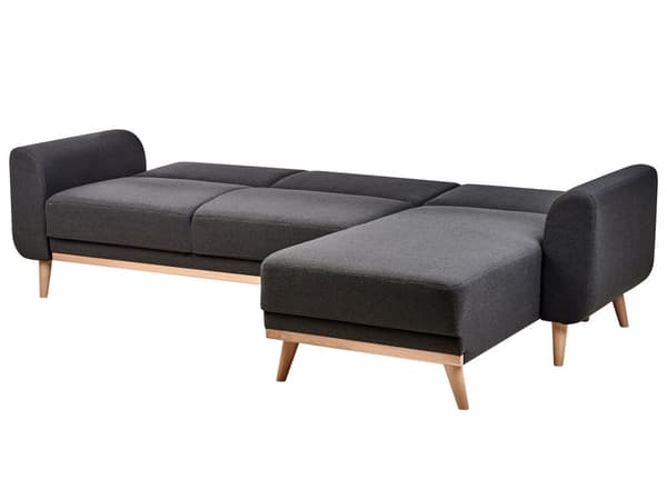 Hörnsoffa Vänster Svart Klädsel Polyestertyg Ljusa Träben Kuddar Modern Design Bäddsoffa