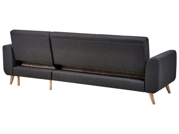 Hörnsoffa Vänster Svart Klädsel Polyestertyg Ljusa Träben Kuddar Modern Design Bäddsoffa