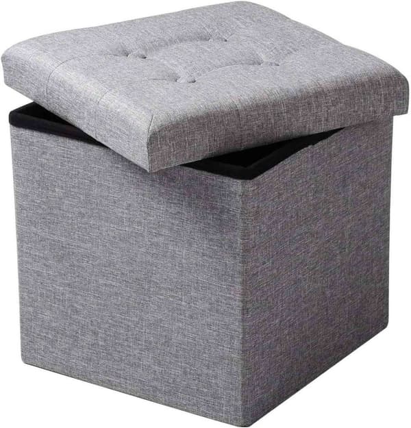 Rootzin kokoontaittuva säilytysjakkara - Ottomaanien penkki - Tilaa säästävä istuin - MDF (E1) - 37,5 cm x 38 cm x 37,5 cm - Hengittävä pellavapäällin