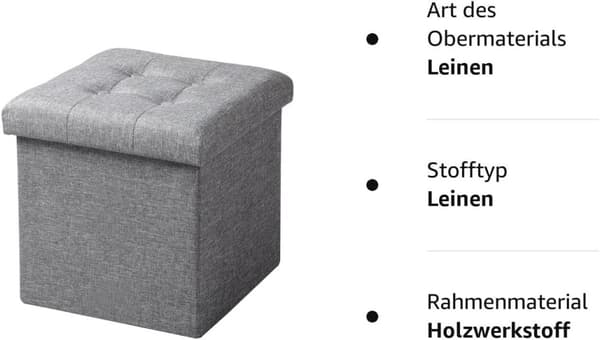 Rootz hopfällbar förvaringspall - ottomansk bänk - platsbesparande sits - MDF (E1) - 37,5 cm x 38 cm x 37,5 cm - andningsbart linneöverdrag