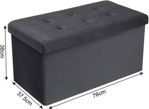 Rootz hopfällbar förvaringslåda - ottomansk bänk - sammetsklädsel - 80L kapacitet - 76 cm x 38 cm x 37,5 cm - Max belastning 300 kg