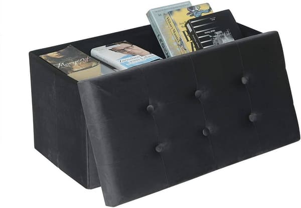 Rootz hopfällbar förvaringslåda - ottomansk bänk - sammetsklädsel - 80L kapacitet - 76 cm x 38 cm x 37,5 cm - Max belastning 300 kg