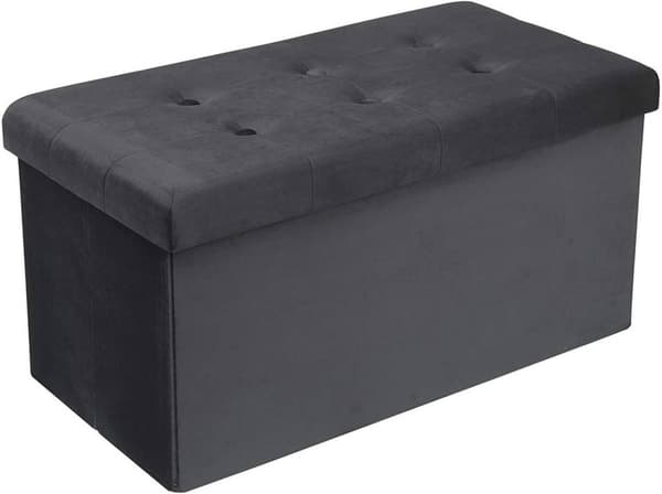 Rootz hopfällbar förvaringslåda - ottomansk bänk - sammetsklädsel - 80L kapacitet - 76 cm x 38 cm x 37,5 cm - Max belastning 300 kg