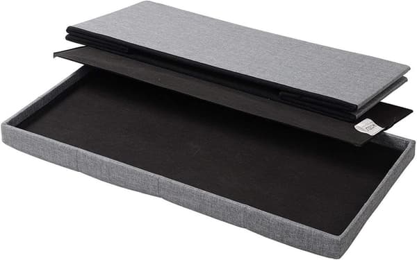 Rootz foldbar opbevaringsskammel med låg - linned Ottoman - Stor kapacitet - Pladsbesparende - Komfortabelt sæde - 76 cm x 38 cm x 37,5 cm