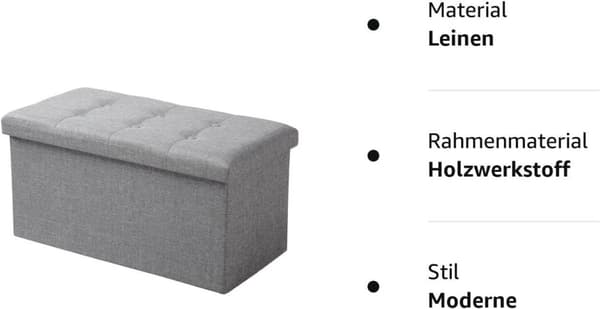 Rootz foldbar opbevaringsskammel med låg - linned Ottoman - Stor kapacitet - Pladsbesparende - Komfortabelt sæde - 76 cm x 38 cm x 37,5 cm