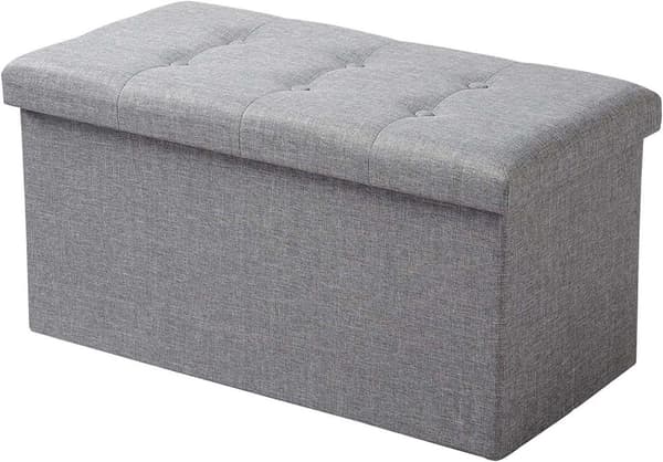 Rootz foldbar opbevaringsskammel med låg - linned Ottoman - Stor kapacitet - Pladsbesparende - Komfortabelt sæde - 76 cm x 38 cm x 37,5 cm