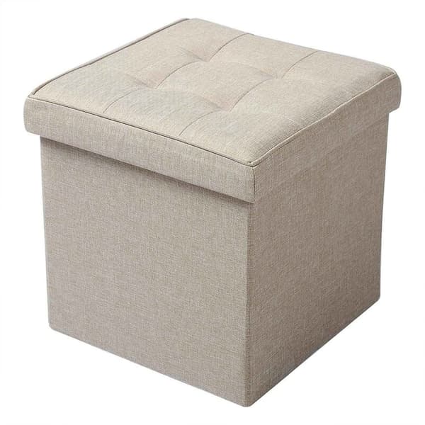 Rootz hopfällbara förvaringspallar - Ottomanska pallar - Platssparande möbler - Linnematerial - 37,5 cm x 37,5 cm x 38 cm