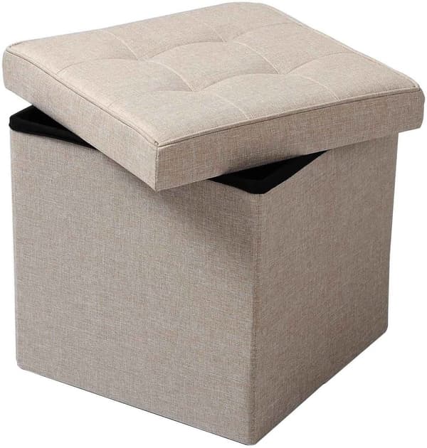 Rootz hopfällbara förvaringspallar - Ottomanska pallar - Platssparande möbler - Linnematerial - 37,5 cm x 37,5 cm x 38 cm