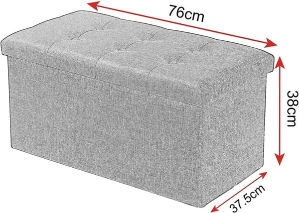 Rootz hopfällbar förvaringslåda Ottoman - Linnepall - Fotpall - Stor kapacitet - 76cm x 38cm x 37,5cm - Mörkgrå Ljusgrå Krämvit