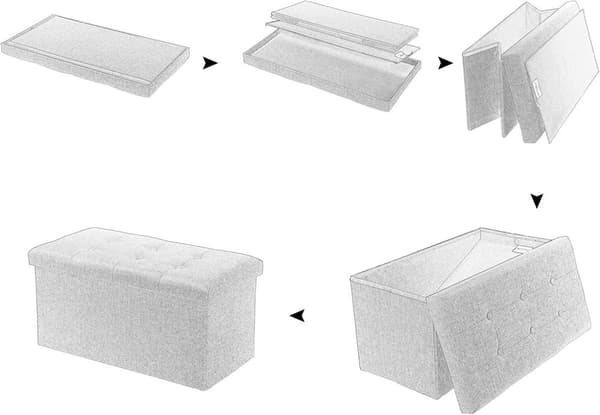 Rootz hopfällbar förvaringslåda Ottoman - Linnepall - Fotpall - Stor kapacitet - 76cm x 38cm x 37,5cm - Mörkgrå Ljusgrå Krämvit