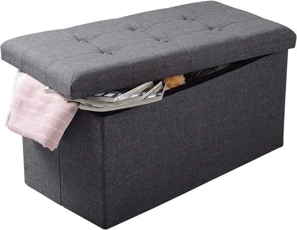 Rootz hopfällbar förvaringslåda Ottoman - Linnepall - Fotpall - Stor kapacitet - 76cm x 38cm x 37,5cm - Mörkgrå Ljusgrå Krämvit