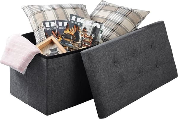 Rootz hopfällbar förvaringslåda Ottoman - Linnepall - Fotpall - Stor kapacitet - 76cm x 38cm x 37,5cm - Mörkgrå Ljusgrå Krämvit