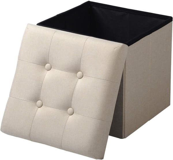 Rootz Pall med förvaring - Förvaringsbänk - Vikbar ottoman - Linnetyg - 37,5 cm x 38 cm x 37,5 cm - Utrymmesbesparande - Andas - 38L förvaring