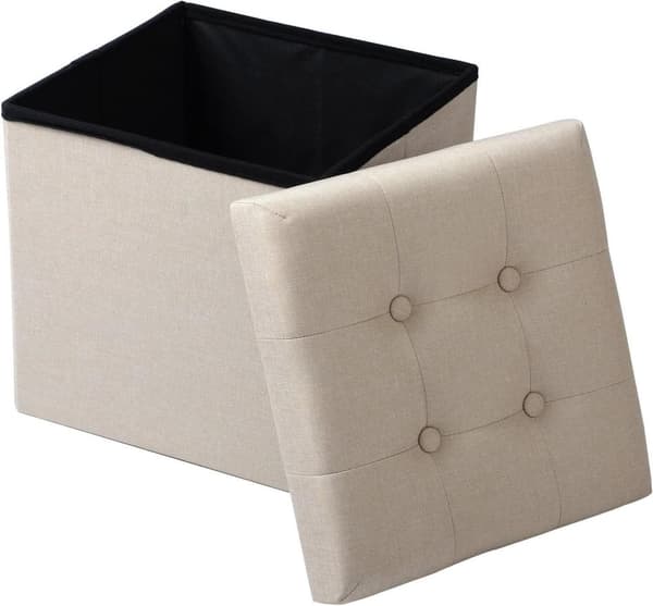 Rootz Pall med förvaring - Förvaringsbänk - Vikbar ottoman - Linnetyg - 37,5 cm x 38 cm x 37,5 cm - Utrymmesbesparande - Andas - 38L förvaring