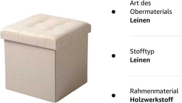 Rootz Pall med förvaring - Förvaringsbänk - Vikbar ottoman - Linnetyg - 37,5 cm x 38 cm x 37,5 cm - Utrymmesbesparande - Andas - 38L förvaring