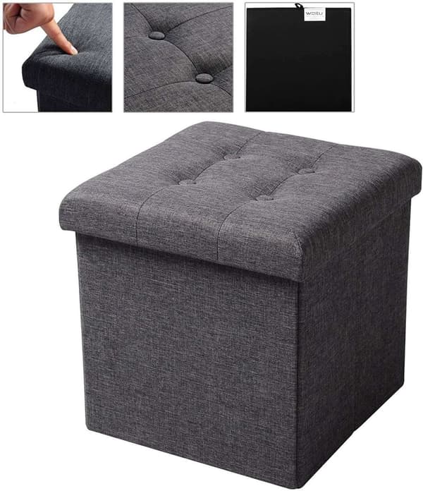 Rootz Opbevaringsskammel - Foldebænk - Ottoman - MDF & linned - 38L opbevaring - Åndbart betræk - 37,5 cm x 38 cm x 37,5 cm