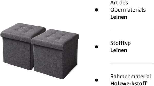Rootz Opbevaringsskammel - Foldebænk - Ottoman - MDF & linned - 38L opbevaring - Åndbart betræk - 37,5 cm x 38 cm x 37,5 cm