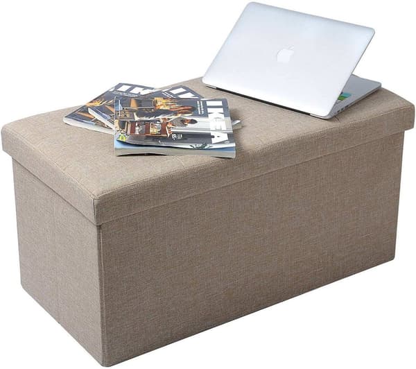 Rootz förvaringspall - hopfällbar sitskista - stor kapacitet - Linnetyg - 76 cm x 38 cm x 37,5 cm - Skobänk - Sängbänk