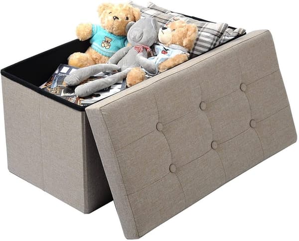 Rootz förvaringspall - hopfällbar sitskista - stor kapacitet - Linnetyg - 76 cm x 38 cm x 37,5 cm - Skobänk - Sängbänk