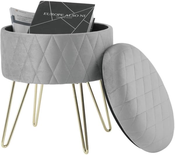 Rootz Velvet Makeup Taburet - Opbevaring Ottoman - Polstret Vanity Seat - Nem montering - 31,5 cm x 31,5 cm x 36 cm