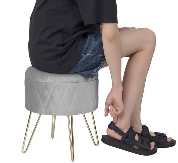 Rootz Velvet Makeup Taburet - Opbevaring Ottoman - Polstret Vanity Seat - Nem montering - 31,5 cm x 31,5 cm x 36 cm