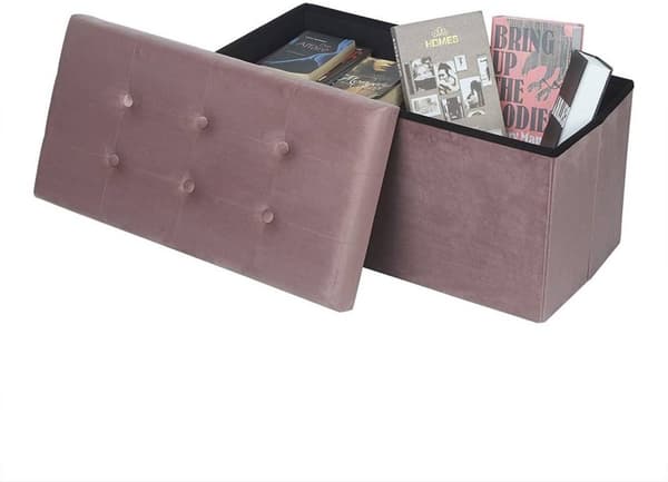 Rootz Velvet Opbevaringsskammel - Sammenfoldelig osmannisk - Stor kapacitet - Elegant design - 76 cm x 38 cm x 37,5 cm