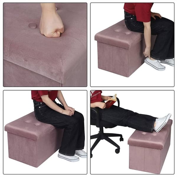 Rootz Velvet Opbevaringsskammel - Sammenfoldelig osmannisk - Stor kapacitet - Elegant design - 76 cm x 38 cm x 37,5 cm