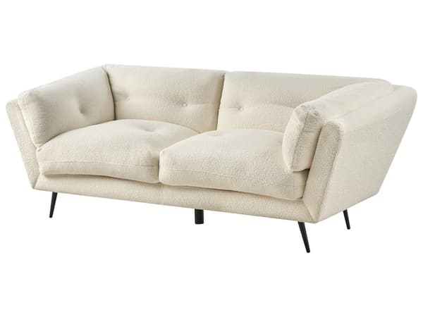 Sofa Hvit Boucle Metallben 210 x 90 cm med Puter Retro