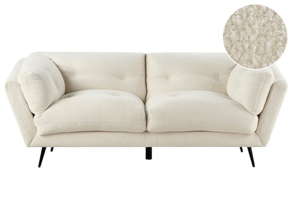 Sofa Hvit Boucle Metallben 210 x 90 cm med Puter Retro