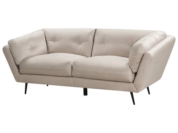 Sofa Beige Fløyel Metallben 210 x 90 cm med Puter Retro