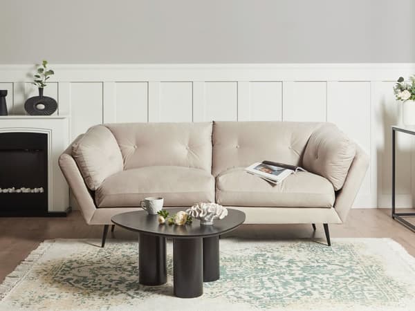 Sofa Beige Fløyel Metallben 210 x 90 cm med Puter Retro