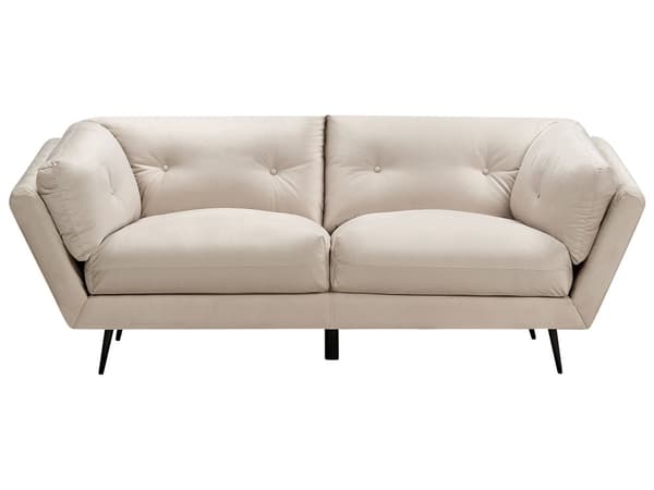 Sofa Beige Fløyel Metallben 210 x 90 cm med Puter Retro