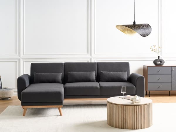 Hjørnesofa Svart Polstring Polyester Stoff Lette Treben Puter Moderne Design