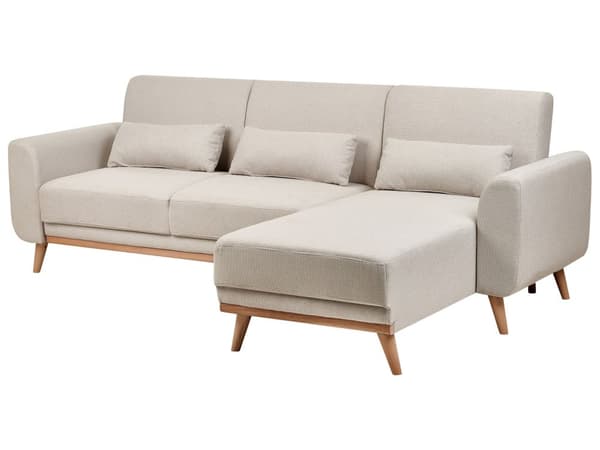 Hjørnesofa Lys Beige Polstring Polyester Stoff Lette Treben Puter Moderne Design