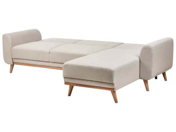 Hjørnesofa Lys Beige Polstring Polyester Stoff Lette Treben Puter Moderne Design